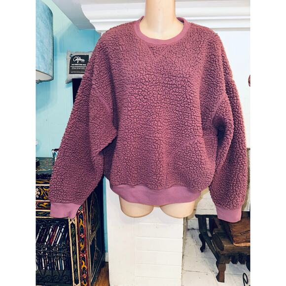 PINK VICTORIA'S SECRET MAUVE SHERPA TEDDY BEAR  PULLOVER SWEATSHIRT S - Picture 3 of 7